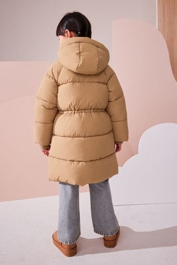 Camel padded coat store