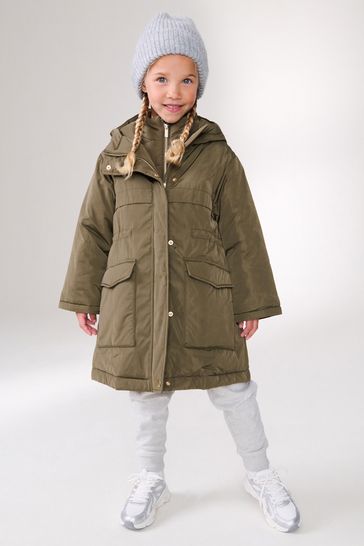 Khaki Green Shower Resistant Double Layer Parka 3 16yrs