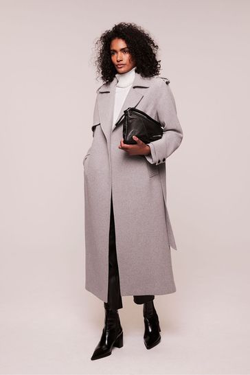 Mint Velvet Grey Wool Trench Coat