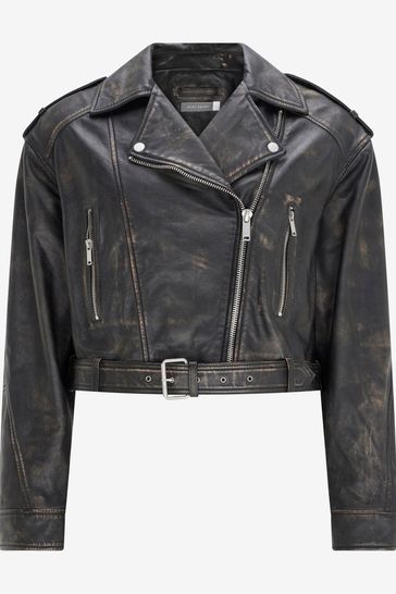 Mint Velvet Brown Distressed Biker Jacket