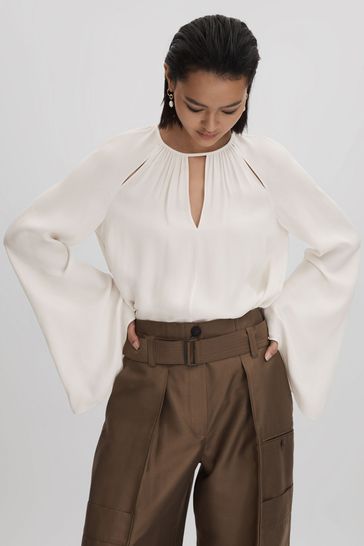 Reiss Ivory Gracie Cut-Out Flute Sleeve Blouse