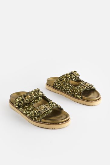 Khaki Green Forever Comfort® Sequin Footbed Sandals