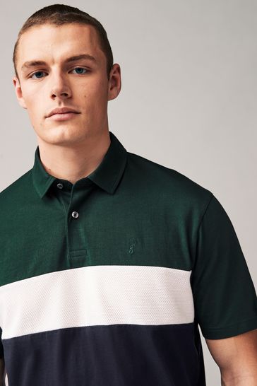 Green/Navy Short Sleeve Button Up Block Polo Shirt