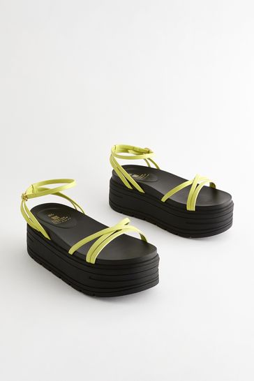 Lime Green Extra Wide Fit Chunky Strappy Flatform Sandals