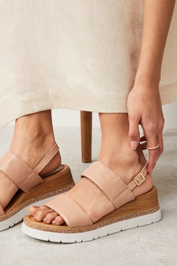 Nude Extra Wide Fit Forever Comfort Leather Sport Bling Wedges