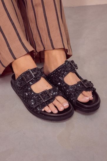Black Forever Comfort® Sequin Footbed Sandals