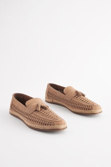 Stone Leather Woven Loafers