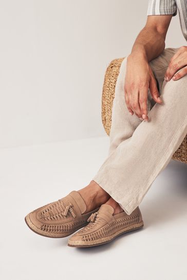 Leather woven loafers mens top