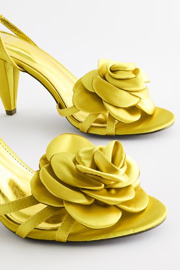 Buy Lime Green Forever Comfort Satin Flower Heeled Sandals from Next Saudi Arabia