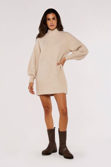 Buy Apricot Cream Chunky Knit Puff Sleeve Jumper Dress from Next