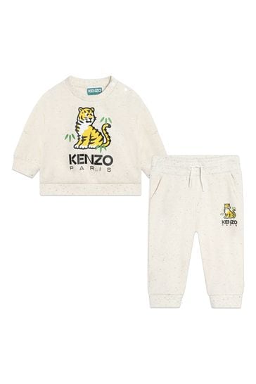 KENZO KIDS Natural Tiger Print Logo Sweatshirt and Joggers Set