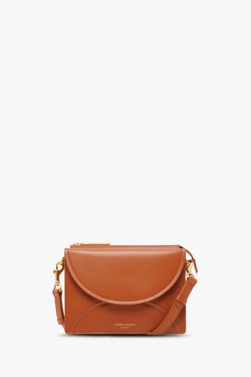 Jasper Conran London Darcey Leather Double Flap Cross-Body Brown Bag