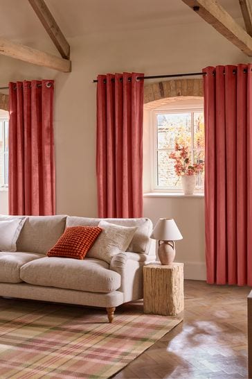 Coral Pink Matte Velvet Blackout/Thermal Eyelet Curtains