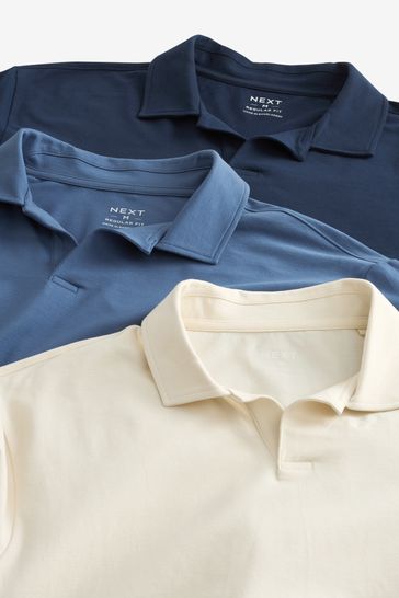 Blue/Navy/Ecru Cuban Collar Jersey Polo Shirts 3 Pack
