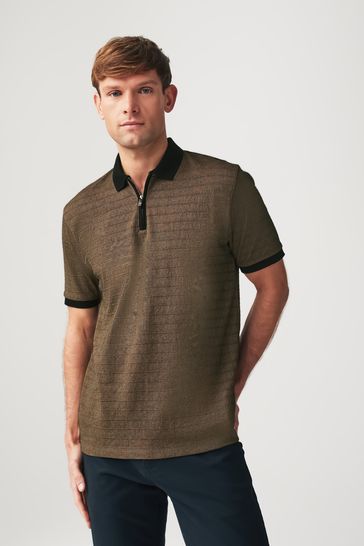 Bronze/Black Zip Neck Smart Polo Shirt