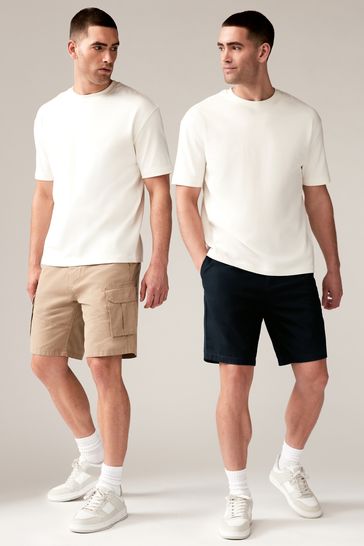 Navy/Stone Straight Fit Chino and Cargo Shorts 2 Pack