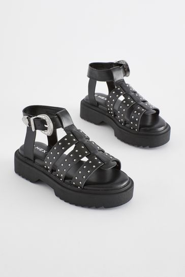 Black Western Studded Chunky Gladiator Sandals