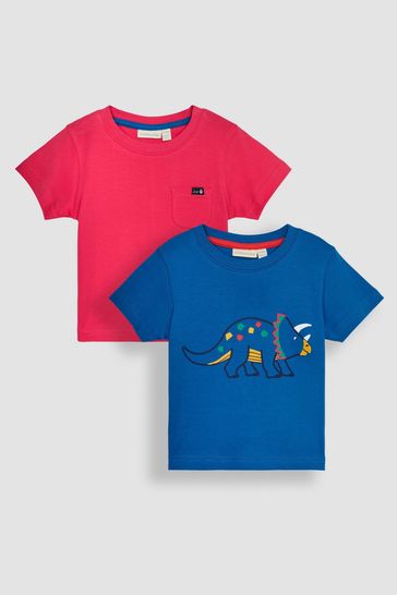JoJo Maman Bébé Cobalt Blue Triceratops 2-Pack Placement Print T-Shirts
