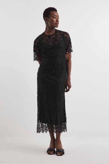 Buy JD Williams Lace Flutter Sleeve Midi Black Dress from Next Malta