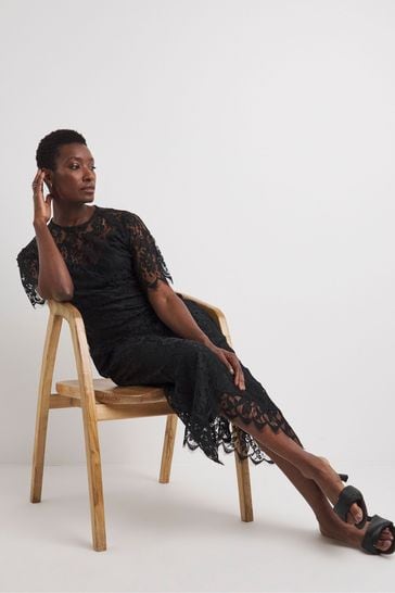 Buy JD Williams Lace Flutter Sleeve Midi Black Dress from Next Spain