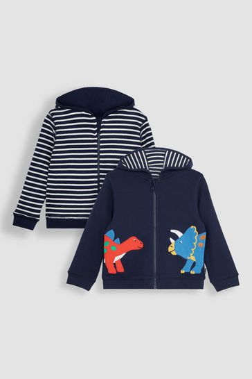 JoJo Maman Bébé Navy Blue Dino Reversible Appliqué Jersey Hoodie