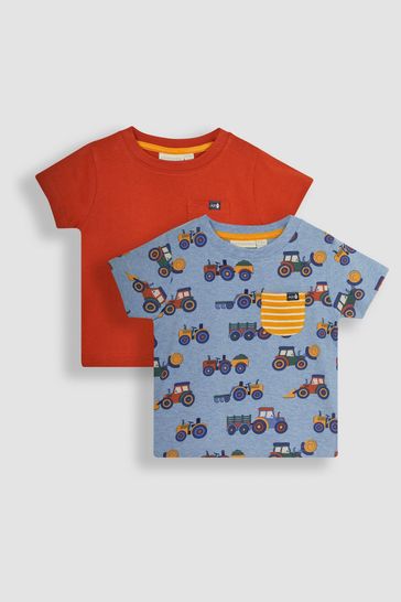 Pack de 2 camisetas de bolsillo con estampado de vehículos de la granja azul de Jojo Maman Bébé