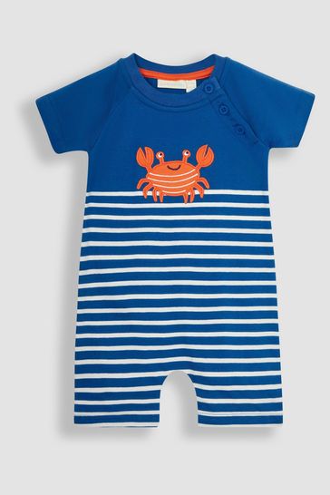 JoJo Maman Bébé Denim Blue Crab Appliqué Romper