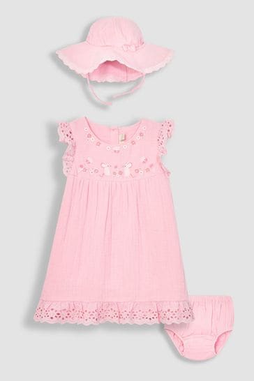 Conjunto de 2 piezas de vestido y gorro rosa ratoncito de estameña JoJo Maman Bébé