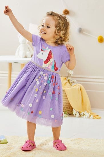 JoJo Maman Bébé Lilac Pretty Unicorn Tulle Party Dress