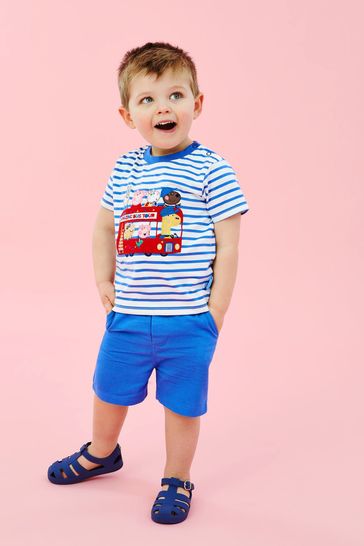 JoJo Maman Bébé Blue 2-Piece Peppa Pig Appliqué T-Shirt & Shorts Set