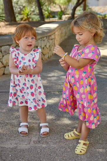 JoJo Maman Bébé Pink Strawberry Frill Shoulder Pretty Summer Jersey Dress
