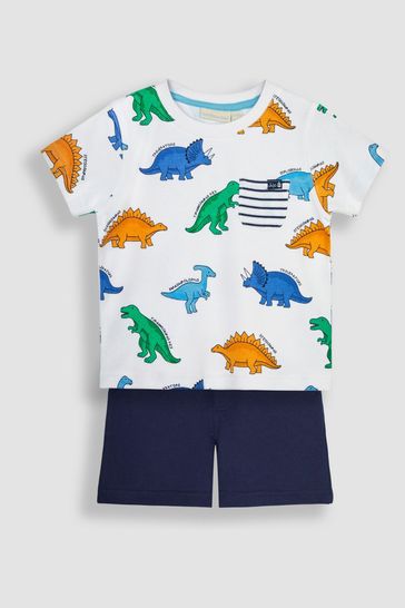 JoJo Maman Bébé Navy Blue Dino Printed T-Shirt & Shorts Set