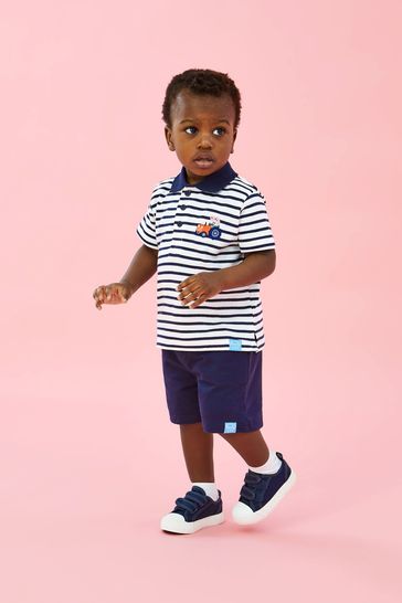 JoJo Maman Bébé Navy 2-Piece Peppa Pig Appliqué Polo Shirt & Shorts Set