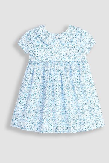 JoJo Maman Bébé Blue Floral Button Front Collar Tea Dress