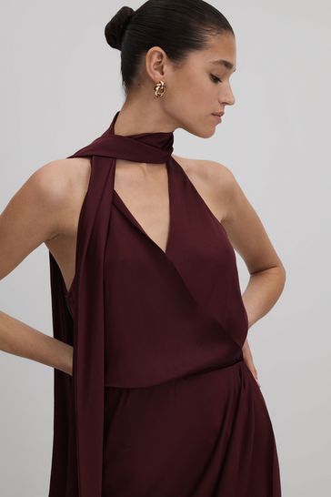 Buy Reiss Burgundy Tayla Satin Wrap Front Midi Dress from Next USA