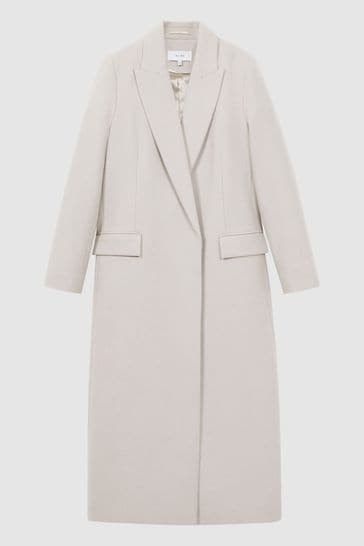Reiss Neutral Lila Wool Blend Double Breasted Longline Coat