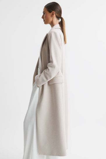 Buy Reiss Neutral Lila Wool Blend Double Breasted Longline Coat