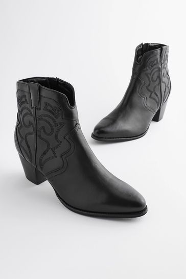 Black Extra Wide Fit Forever Comfort® Stitched Detail Ankle Western/Cowboy Boots