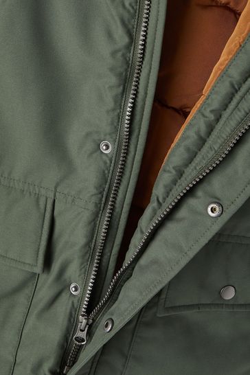 Name It Green Zip Up Faux Fur Parka Jacket