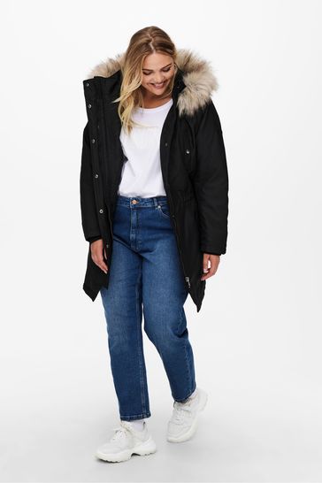 Black parka with grey fur hot sale hood