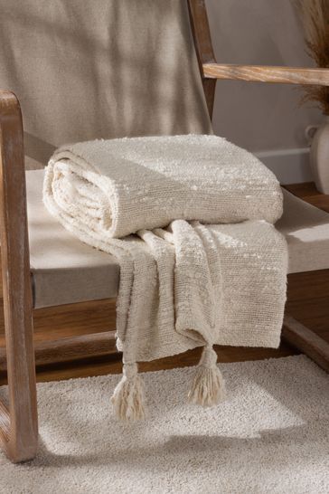 Buy Yard Ecru Cream Heath Cotton Tasselled Throw from Next Bahrain