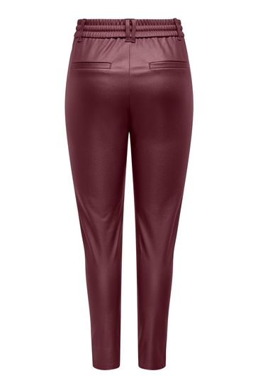 Buy ONLY Burgundy High Waisted Tie Waist Coated Faux Leather Trousers from Next Bahrain