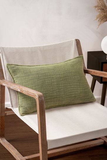Yard Khaki Green Ribble Acid Wash Feather Filled 100 Cotton Cushion