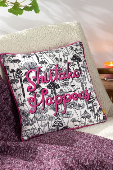 Furn Pink Shiitake Piped Velvet Polyester Filled Cushion