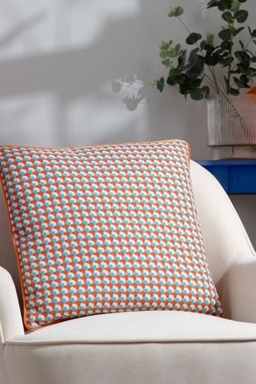 Furn Orange Marttel Geometric Jacquard Feather Filled Cushion