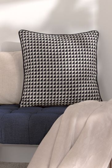 Furn Black Marttel Geometric Jacquard Feather Filled Cushion