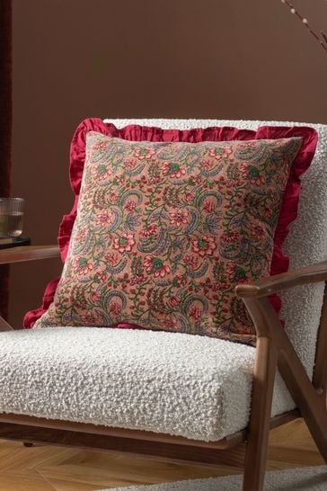 Paoletti Pink Haven Floral Cotton Velvet Polyester Filled Cushion