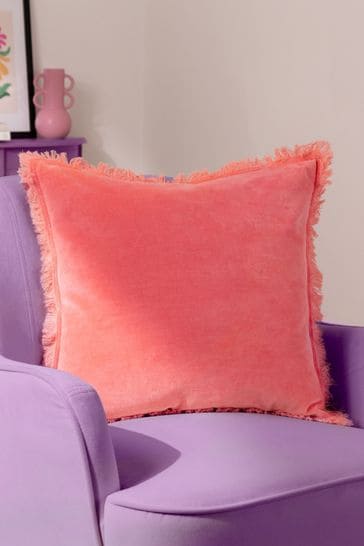 Furn Pink Gracie Velvet Fringed Feather Filled Cushion