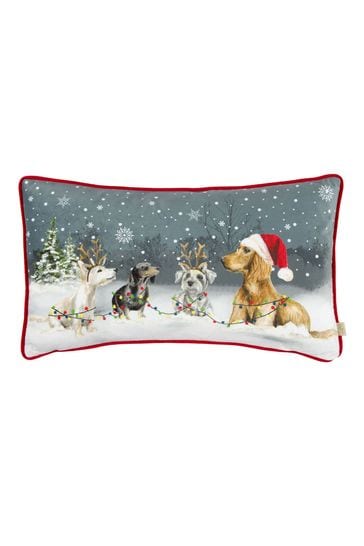 Buy Evans Lichfield Grey Christmas Dogs Piped Polyester Filled Cushion from  Next Poland