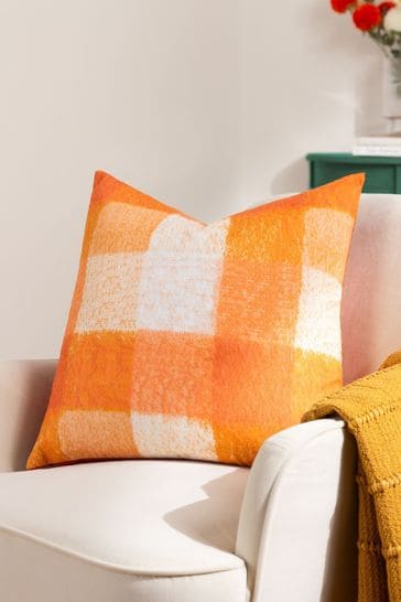 Furn Orange Alma Check Polyester Filled Cushion